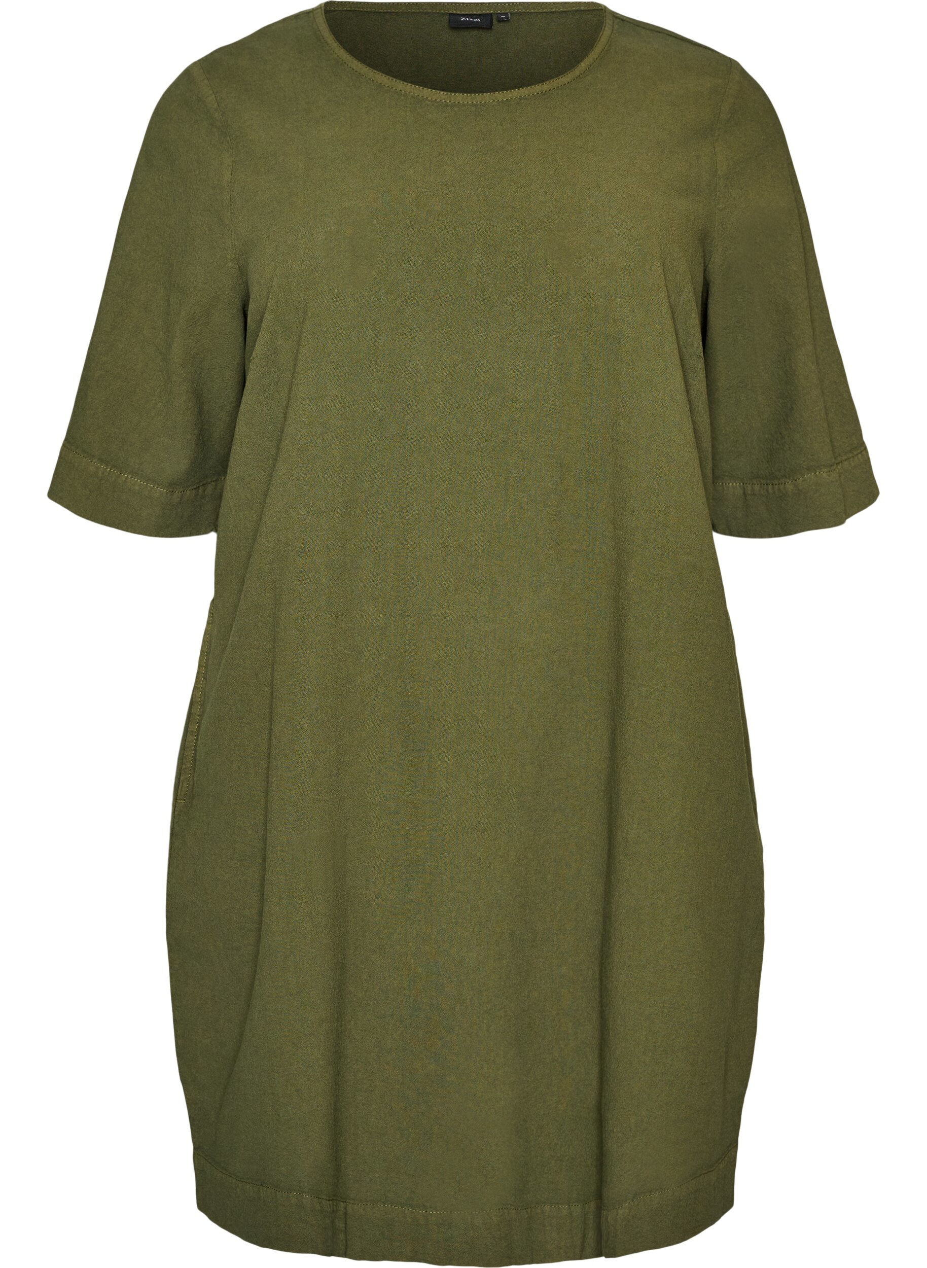 ZizziRobe en coton avec manches courtes et poches, Vert fonc&eacute;, Packshot image number 0
