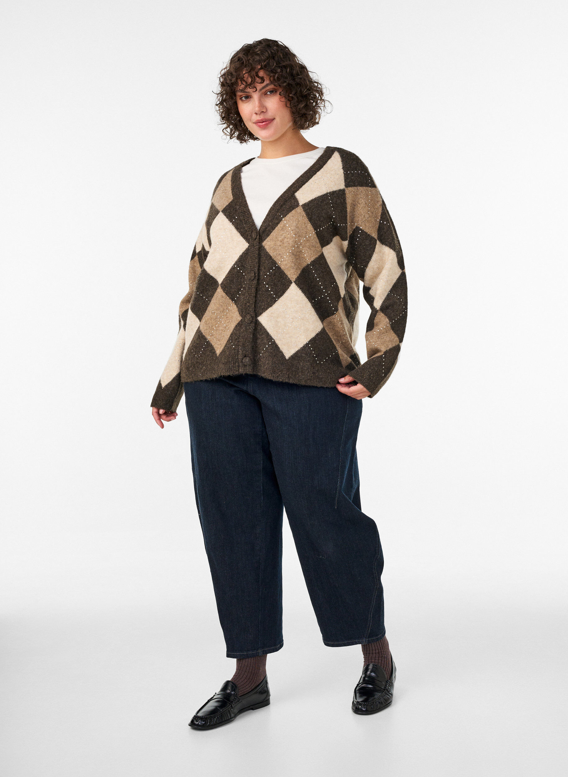 ZizziArgyle vest met strass-steentjes, Bruin, Model image number 1