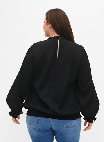 Smok blouse met ruches en textuur, Black, Model image number 1