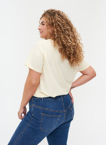 T-shirt en coton bio avec imprimé, Light Yellow, Model image number 1