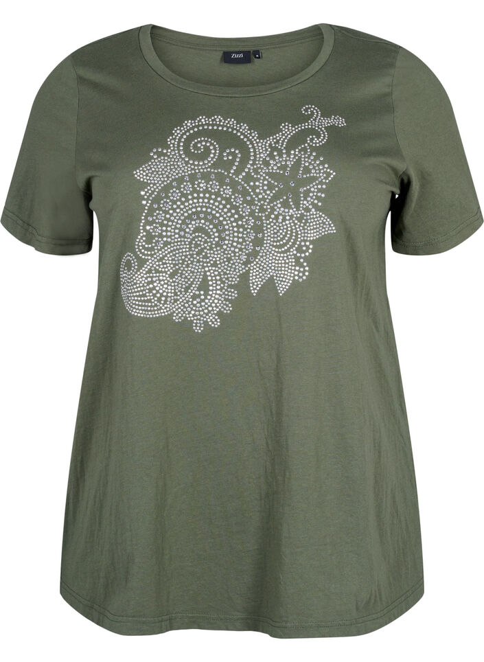 T-shirt en coton avec motif strass, Thyme w. Rhinestones, Packshot image number 0
