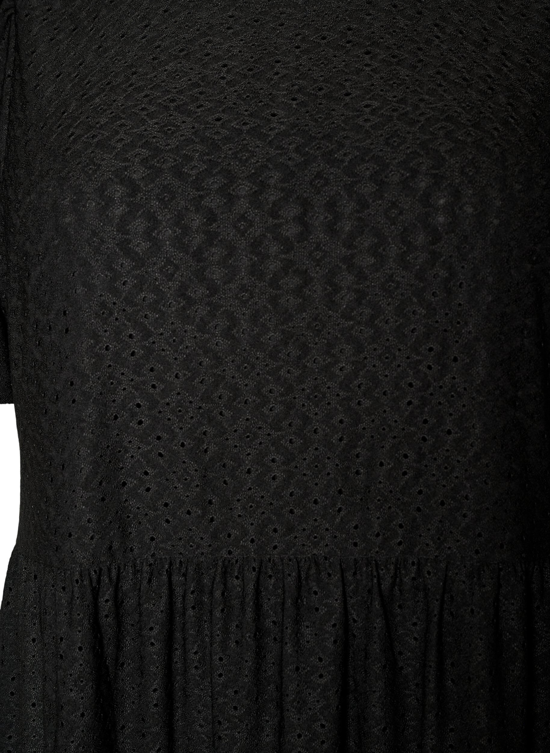 ZizziKorte jurk met kantpatroon en gelaagde rok, Zwart, Packshot image number 2