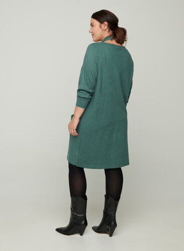 Long-sleeved knitted dress with pockets, Sea Pine Mel, Model image number 1