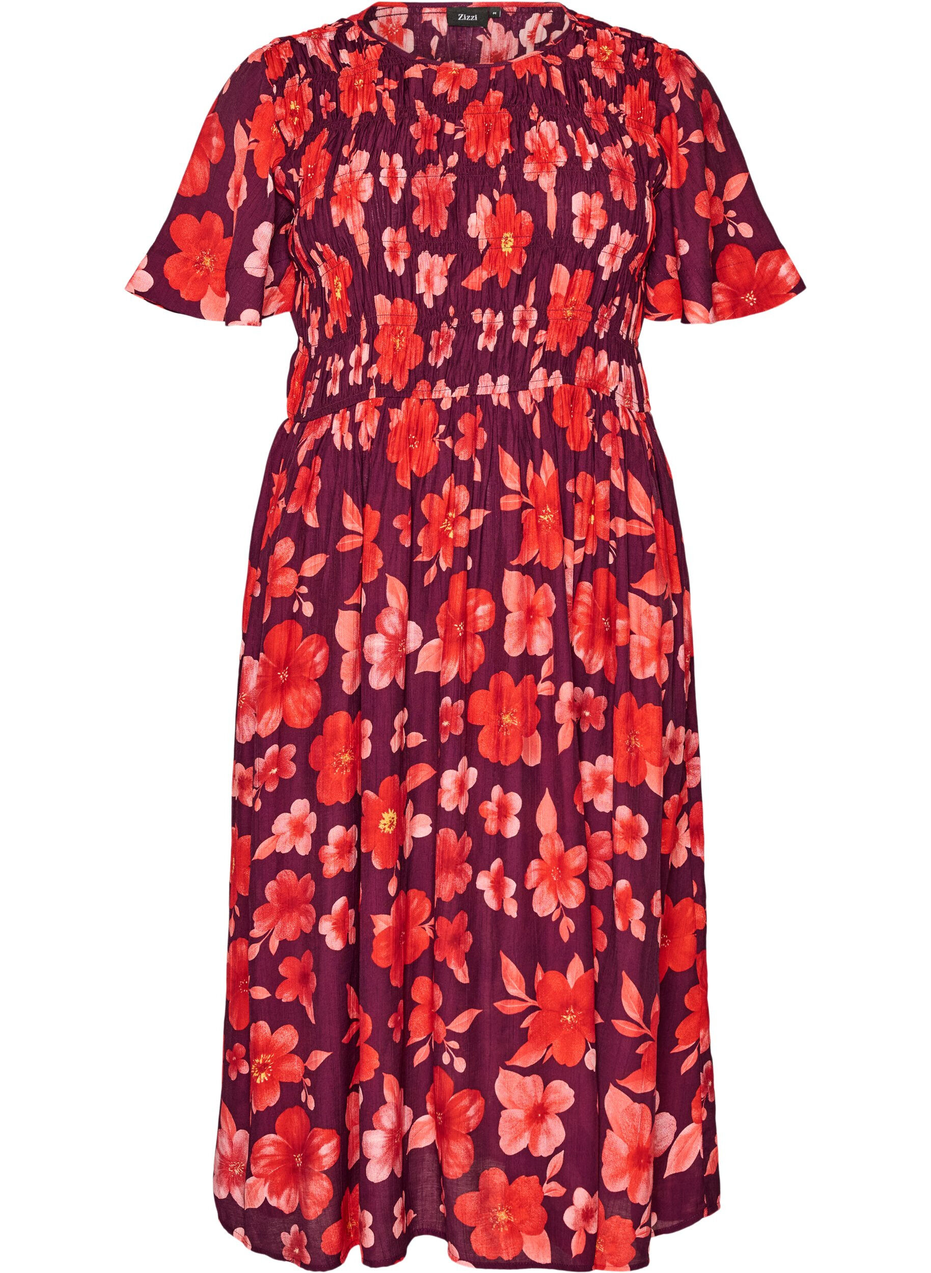 ZizziJurk met smokwerk en bloemenprint, Paars, Packshot image number 0
