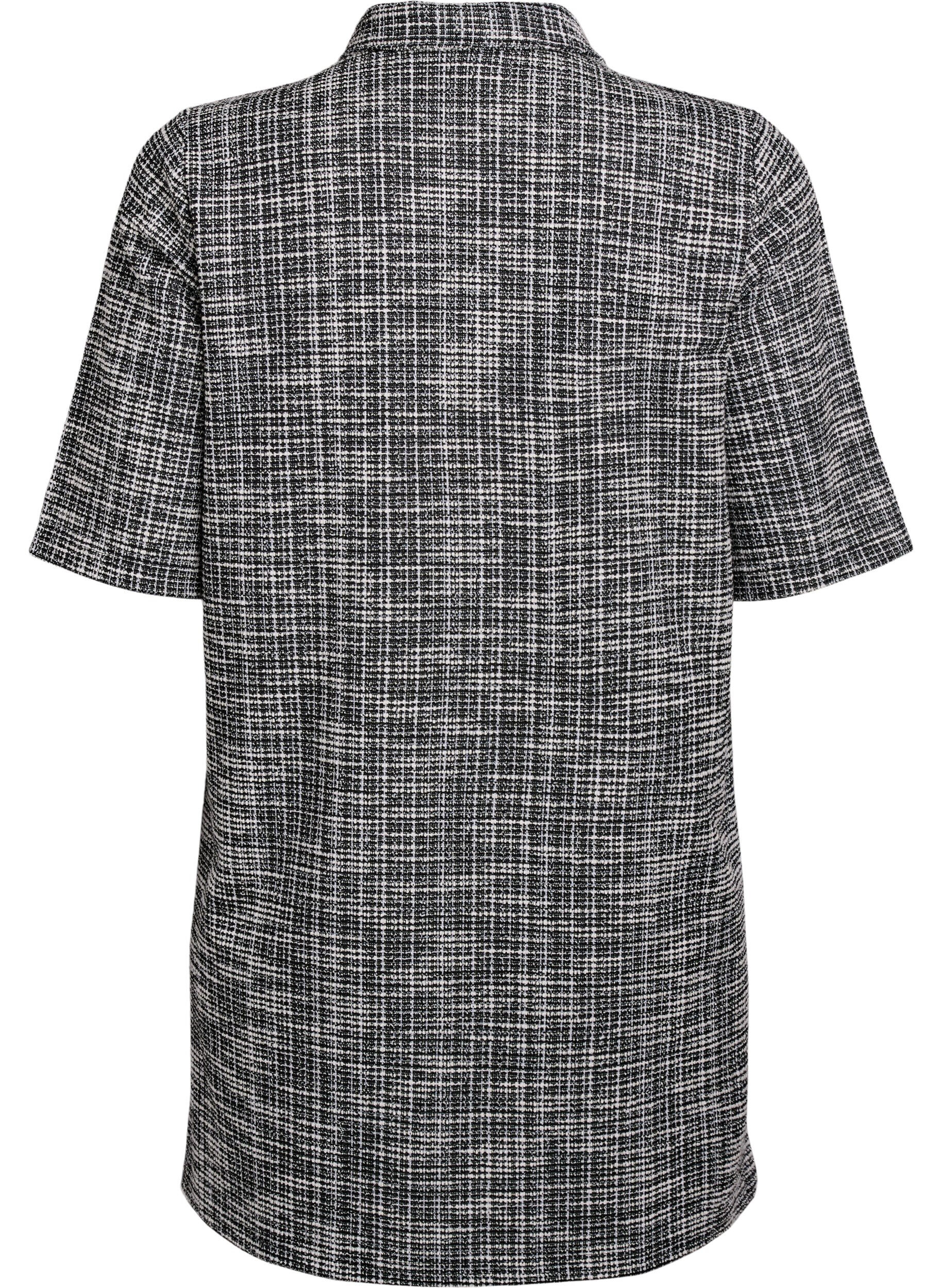 ZizziKorte jurk in gestructureerde jersey met een grafisch ruitpatroon, Vanille, Packshot image number 1