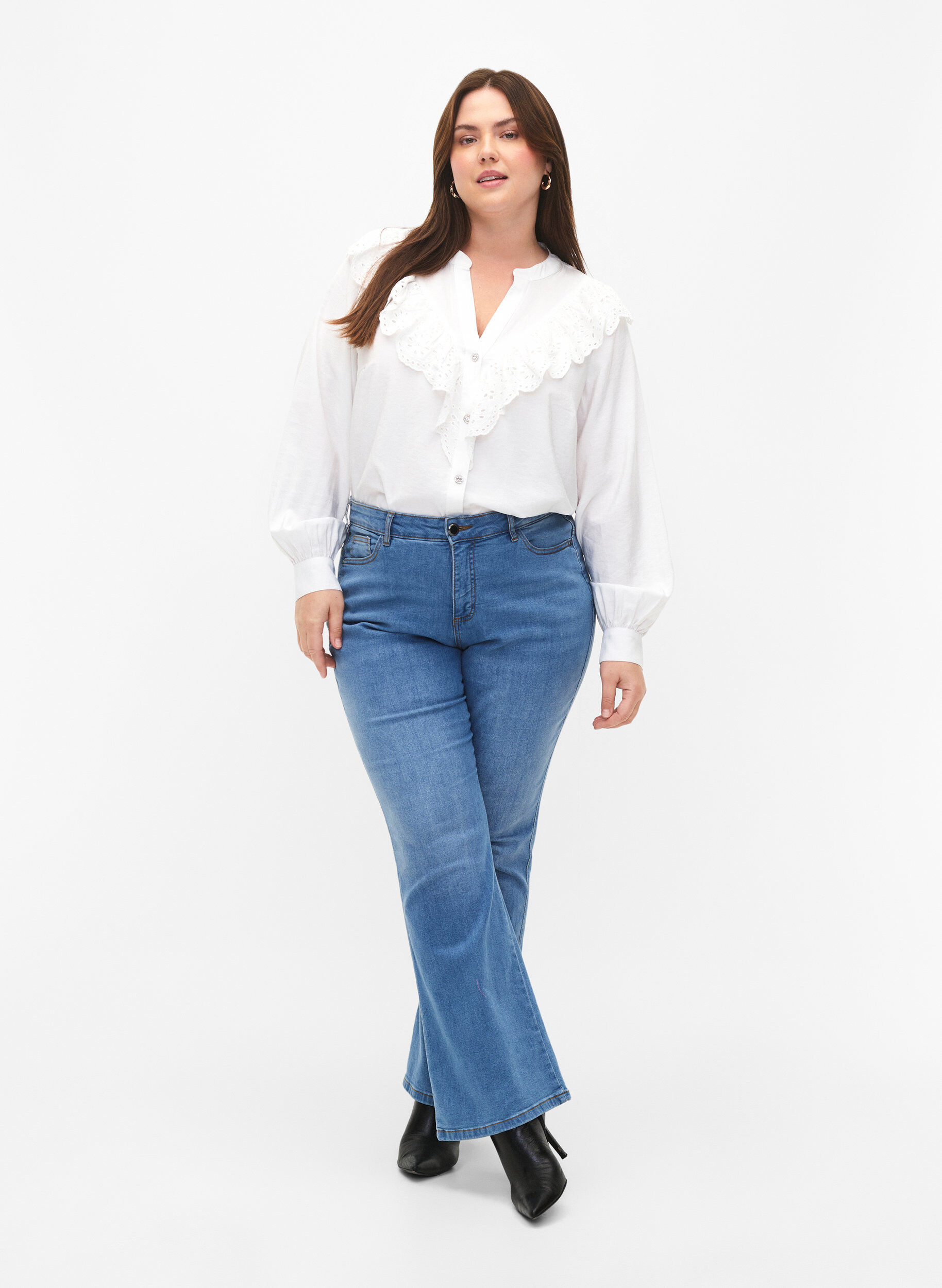 ZizziViscose overhemdblouse met ruches, Bright White, Model image number 2