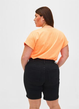  Shorts en jean moulants à taille haute, Black, Model image number 1