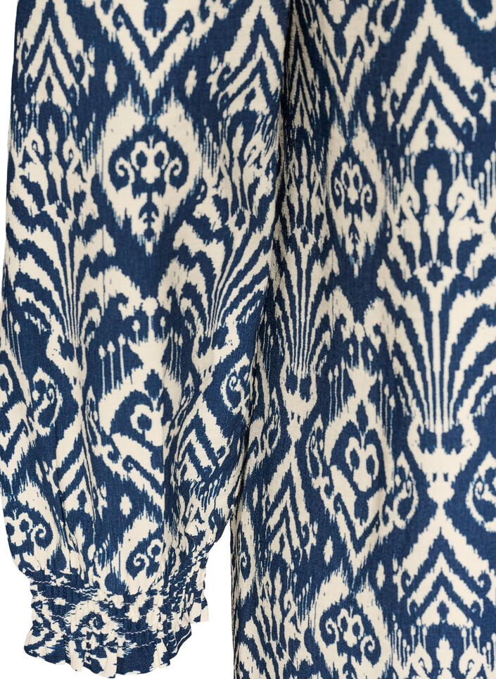 Jurk van viscose met patroon en lange mouwen, Blauw, Packshot image number 3