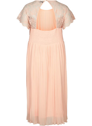 Plissé jurk met korte mouwen, kant en smokwerk, Rose Smoke, Packshot image number 1