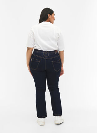 Slim fit Vilma jeans met hoge taille, Dk blue rinse, Model image number 2