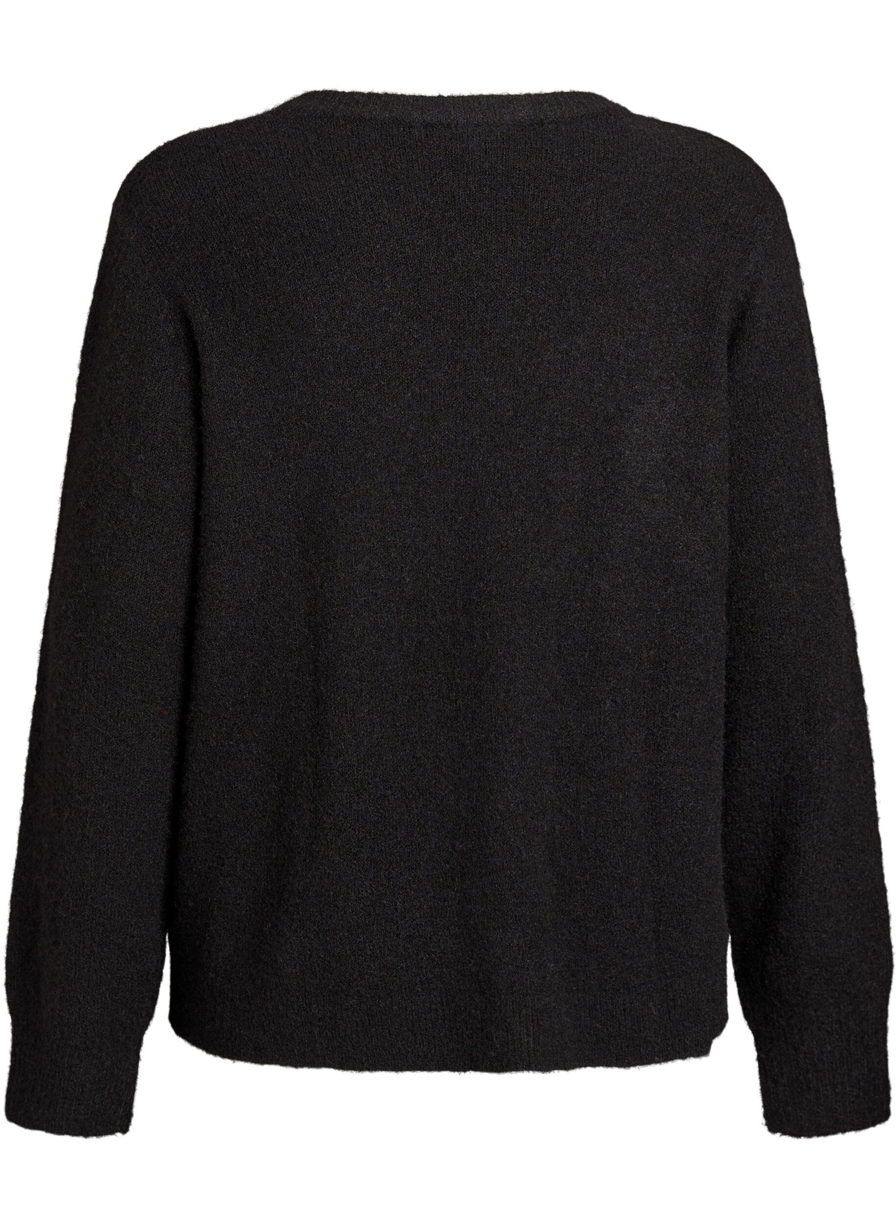 ZizziGebreid vest met wol en knopen, Zwart, Packshot image number 1