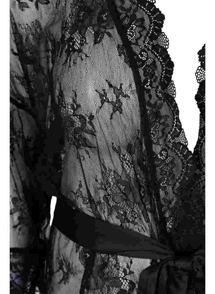 Robe de chambre longue en dentelle , Black, Packshot image number 2