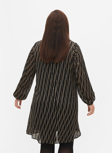 Robes à manches longues avec encolure en V et imprimé, Black Weaves AOP, Model image number 1
