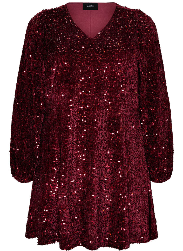 Robe courte en sequins &agrave; coupe trap&egrave;ze, Bordeaux, Packshot image number 0