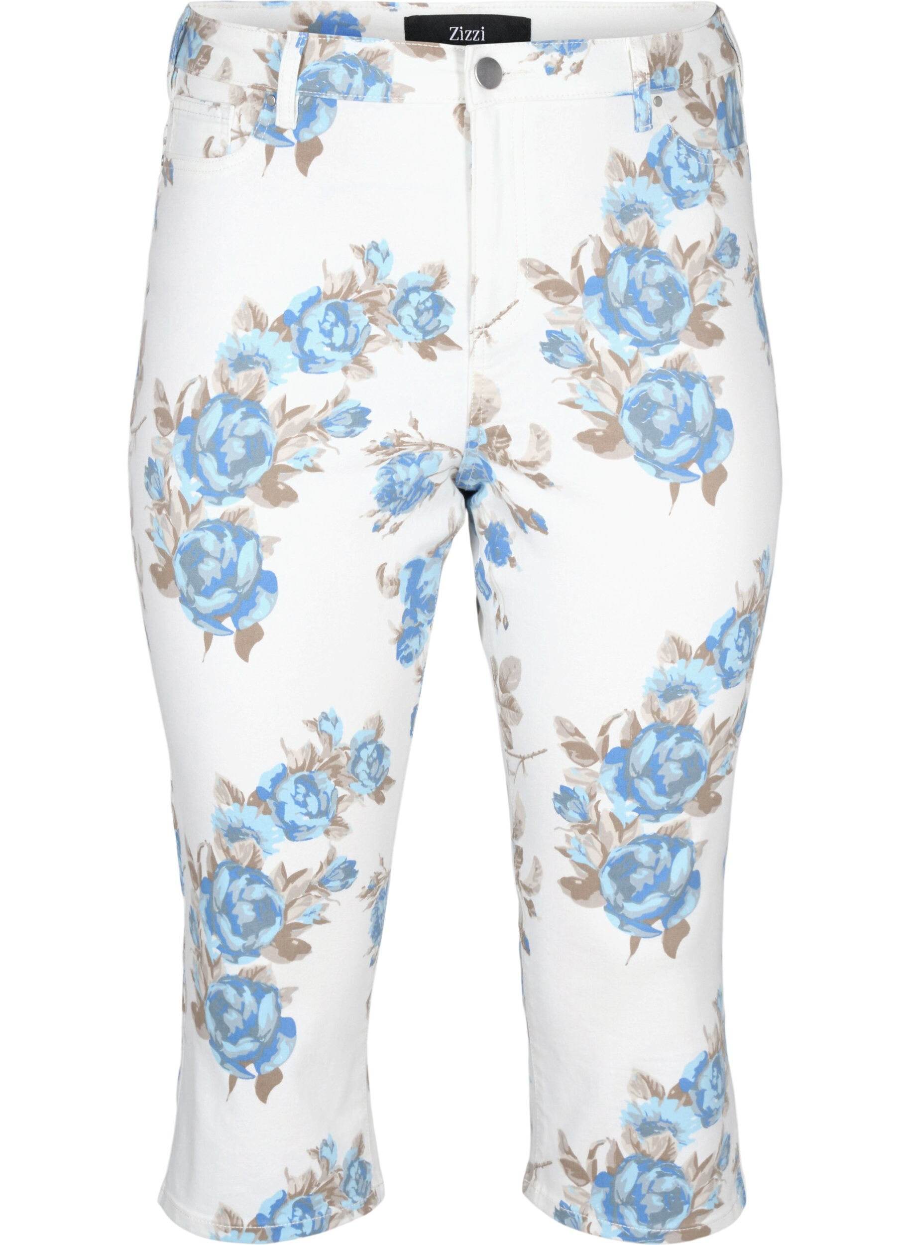 ZizziAmy capri jeans met hoge taille en bloemenprint, White B.AOP, Packshot image number 0
