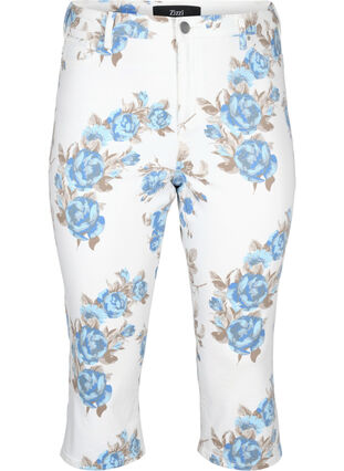 Amy capri jeans met hoge taille en bloemenprint, White B.AOP, Packshot image number 0