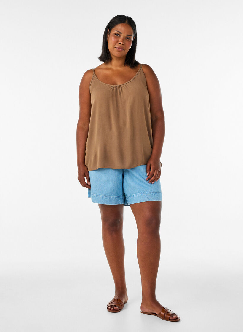 Strap top in viscose, Bruin, Model image number 1