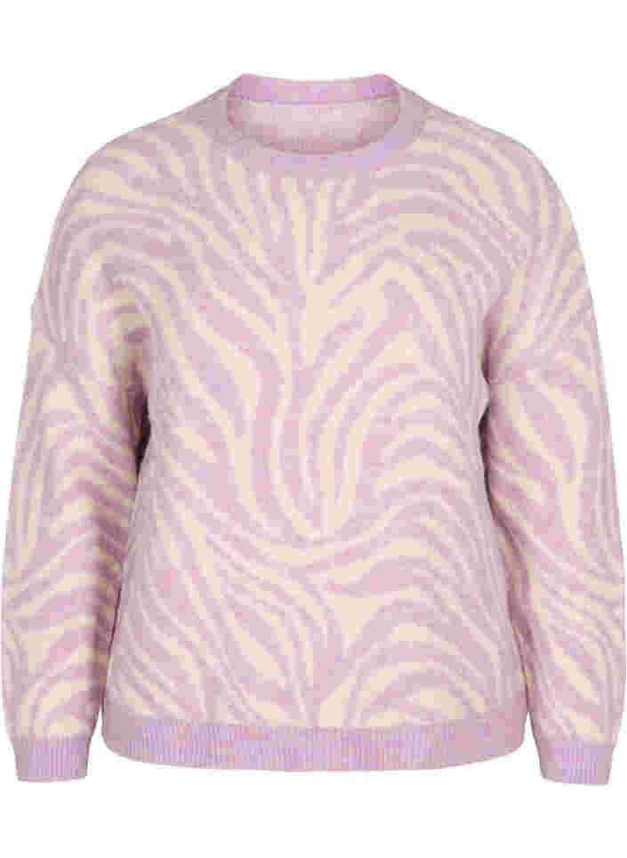 Gebreide trui met print, Lavender  Mel Comb., Packshot image number 0