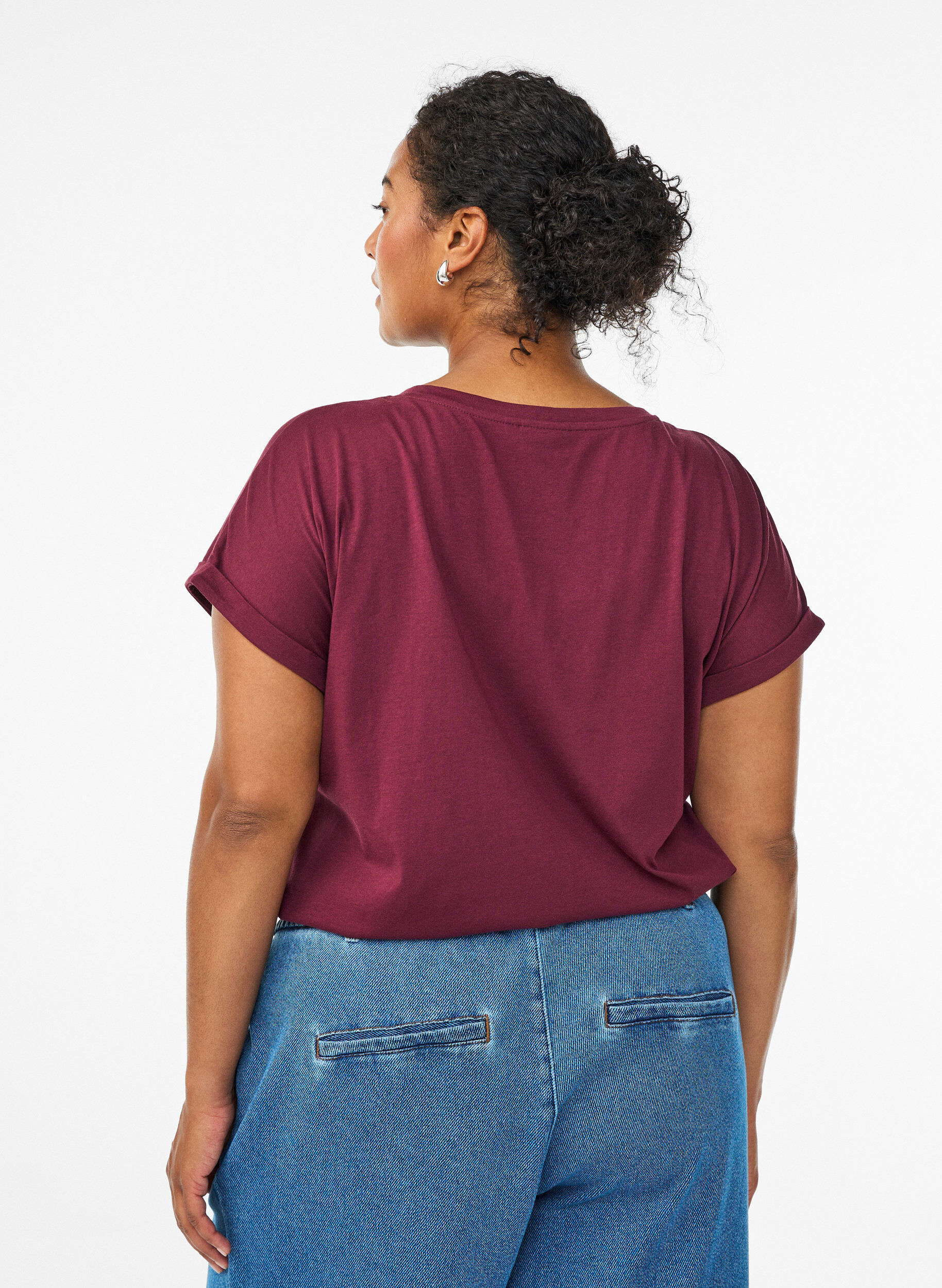 ZizziT-shirt &agrave; manches courtes en coton m&eacute;lang&eacute;, Bordeaux, Model image number 2