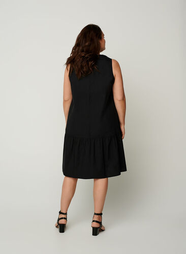 Korte katoenen jurk in een a-lijn, Black, Model image number 1