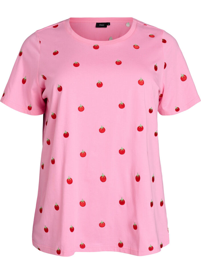 T-shirt en coton biologique avec motifs brod&eacute;s, Rose, Packshot image number 0