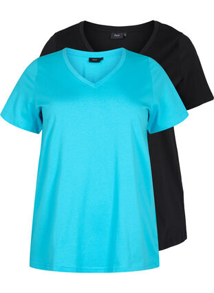 T-shirt basiques 2-pack en coton, Blue Atoll / Black, Packshot image number 0