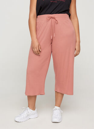 Pantalon-culotte ample en qualité côtelée, Old Rose, Model image number 0