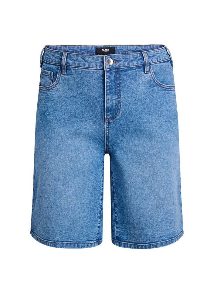 Losse denim shorts met hoge taille, Blauw, Packshot image number 0