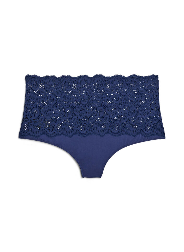 High-waist hipster slip met kanten details, Medieval Blue, Packshot image number 1