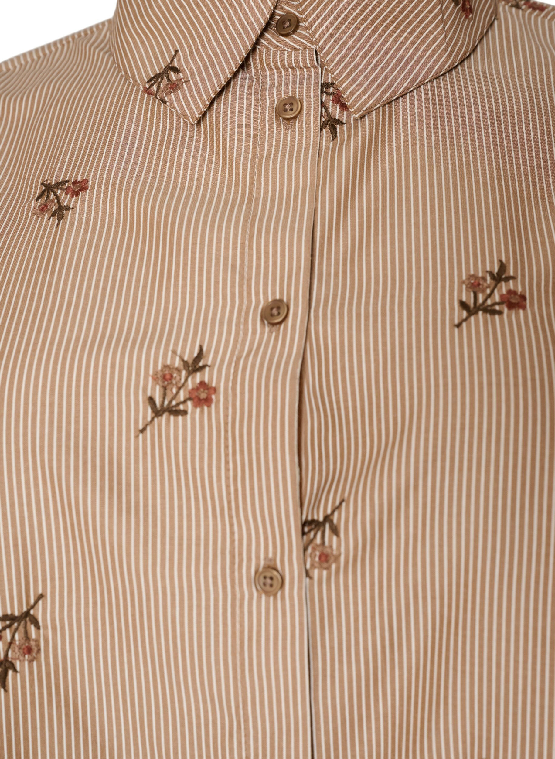 ZizziChemise &agrave; rayures avec fleurs brod&eacute;es, Marron, Packshot image number 2