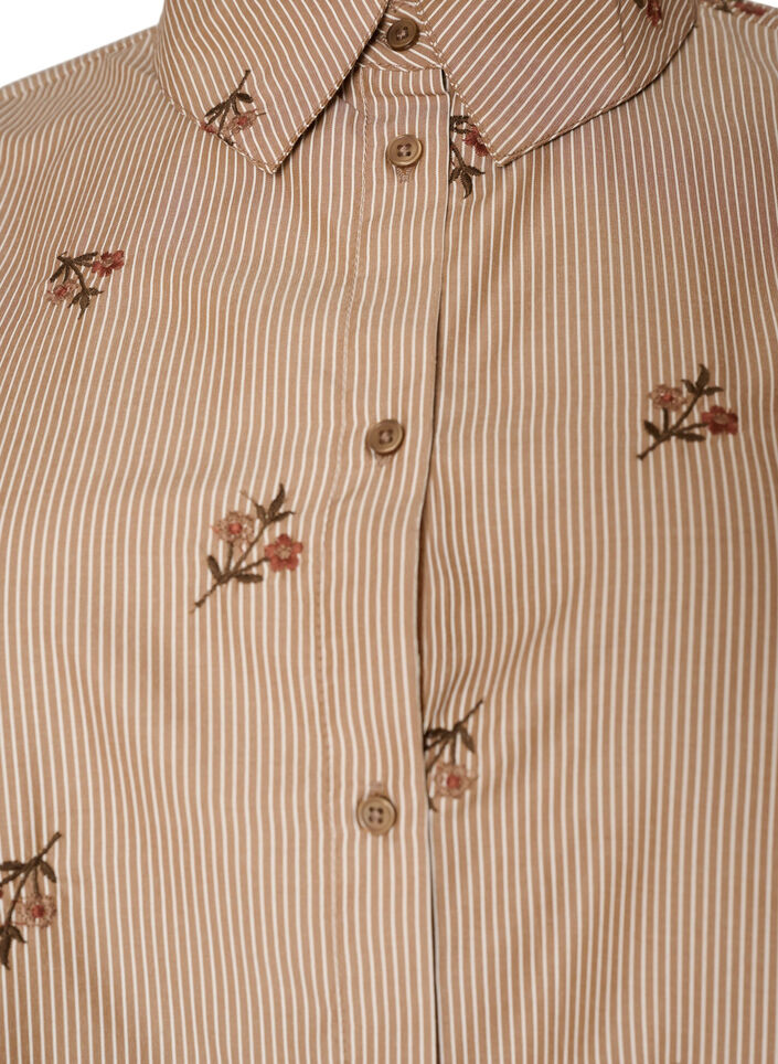 Chemise &agrave; rayures avec fleurs brod&eacute;es, Marron, Packshot image number 2