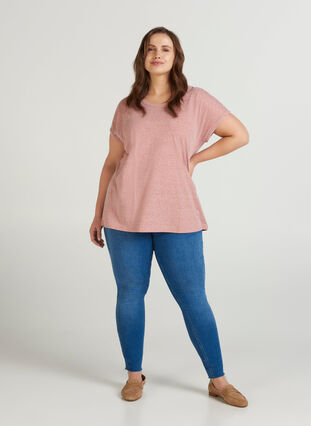 T-shirt chiné en coton, Old Rose Mélange, Model image number 2