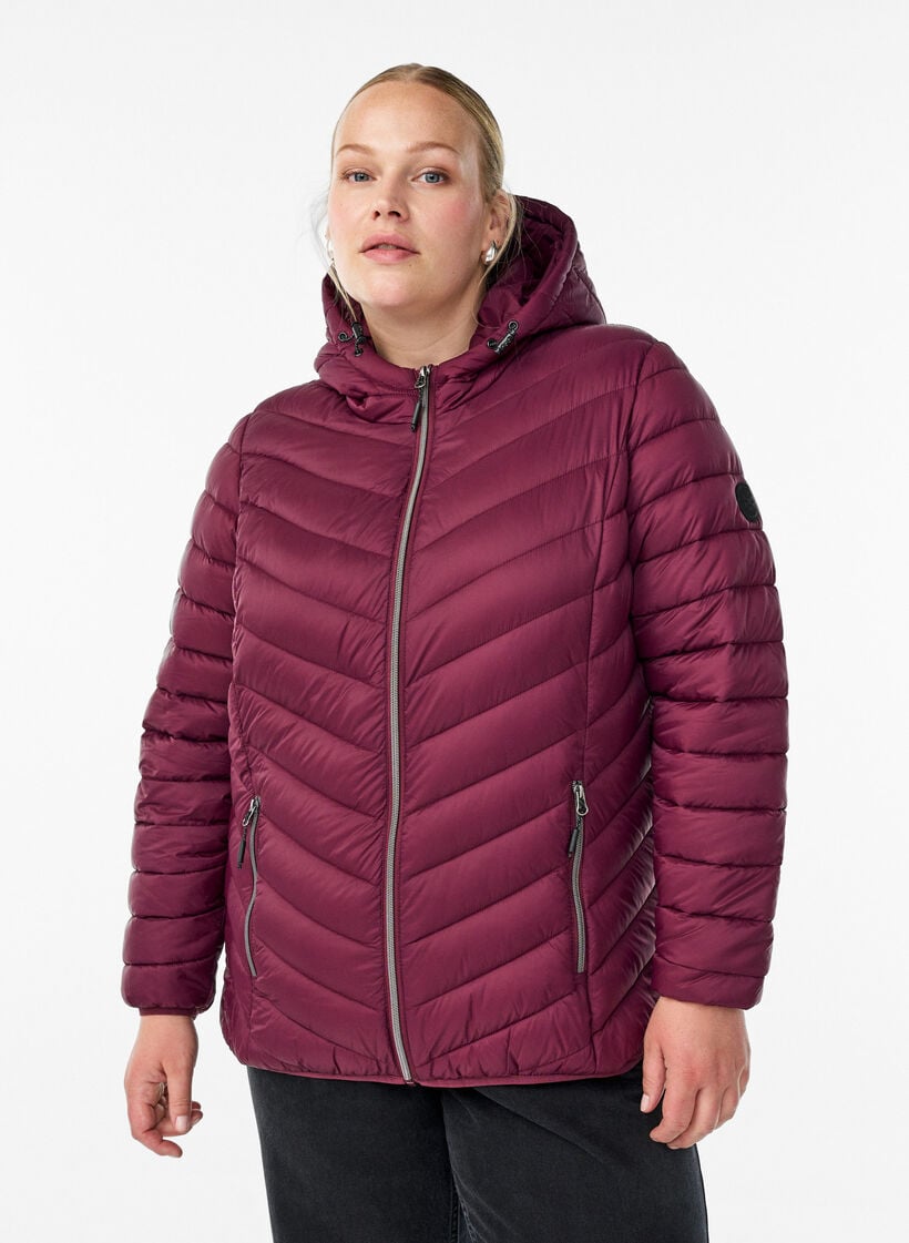 Veste l&eacute;g&egrave;re &agrave; capuche, Bordeaux fonc&eacute;, Model image number 0