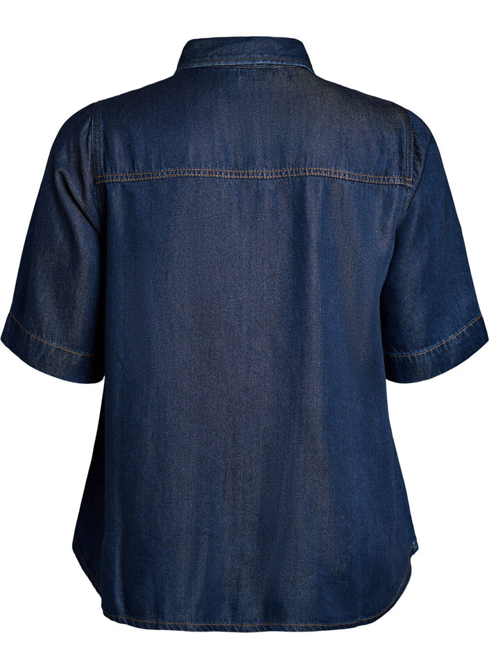 Denimlook lyocell shirt met korte mouwen, Blauw, Packshot image number 1