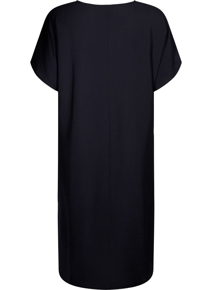 Robe &agrave; col en V en viscose, Noir, Packshot image number 1