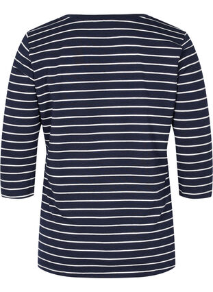 Blouse en coton rayé à manches 3/4, Blue Stripe, Packshot image number 1