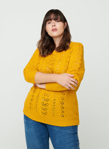 Gebreide blouse met vrouwelijk patroon, Mineral Yellow, Model image number 0