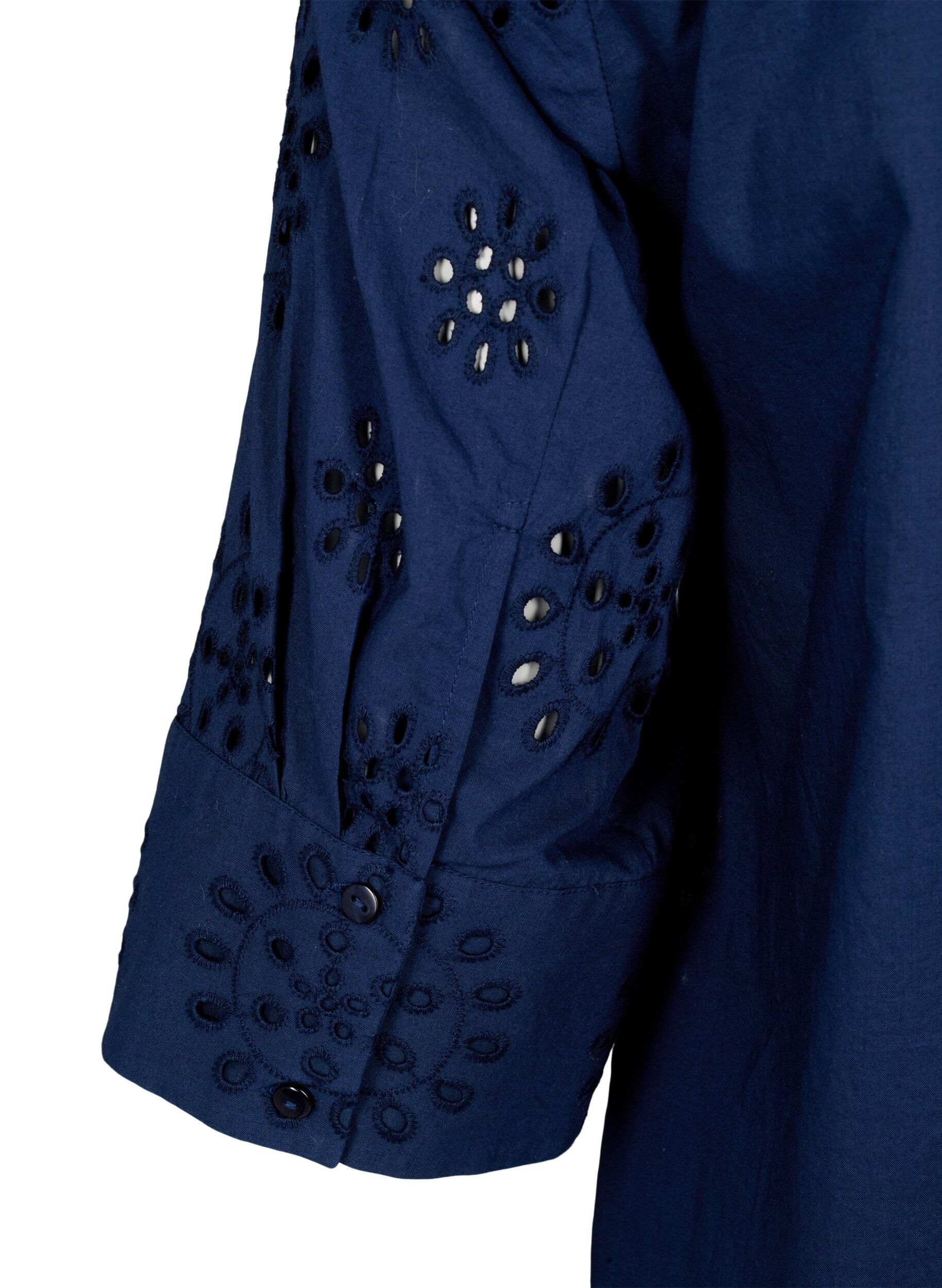 ZizziShirtblouse met Engels borduurwerk en 3/4-mouwen, Navy Blazer, Packshot image number 3