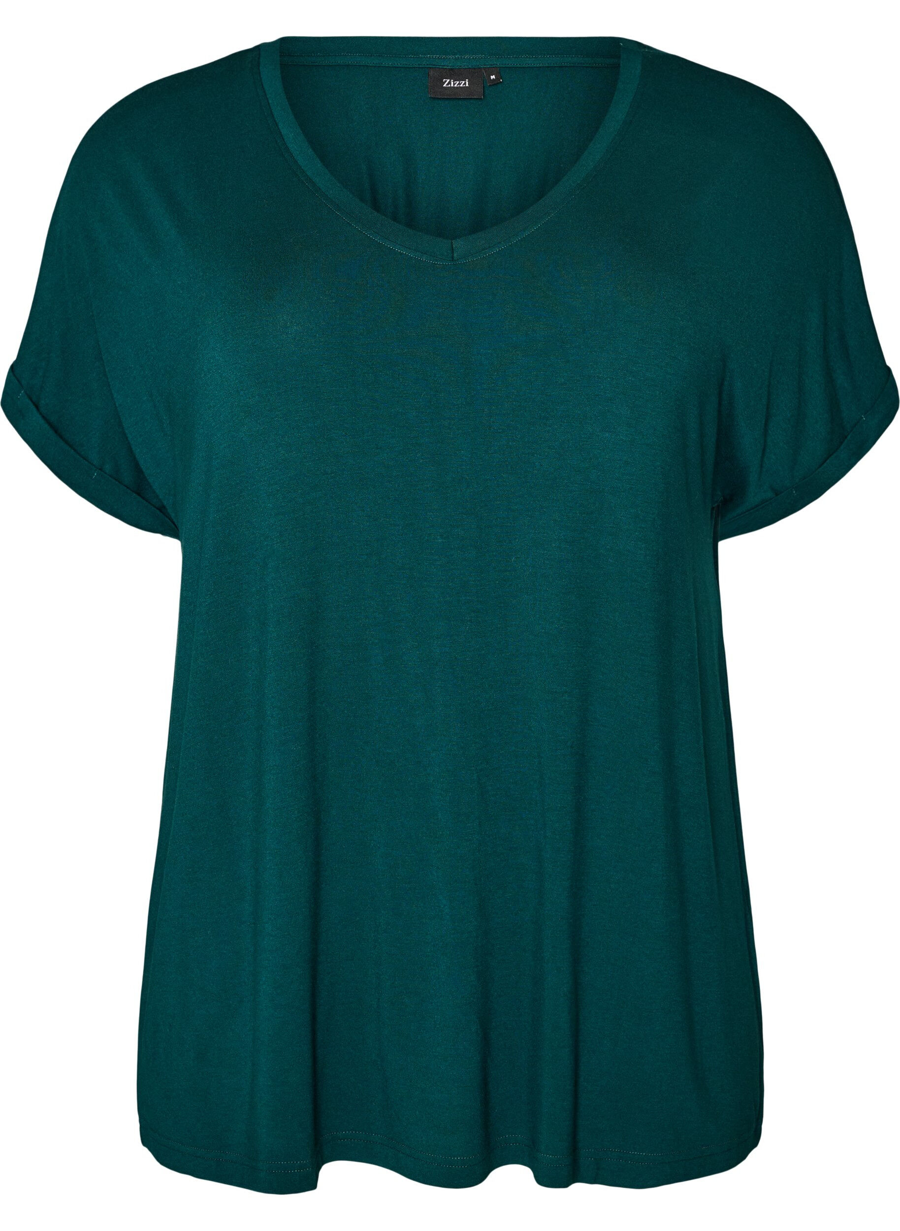 ZizziBasic T-shirt col V en viscose, Vert fonc&eacute;, Packshot image number 0