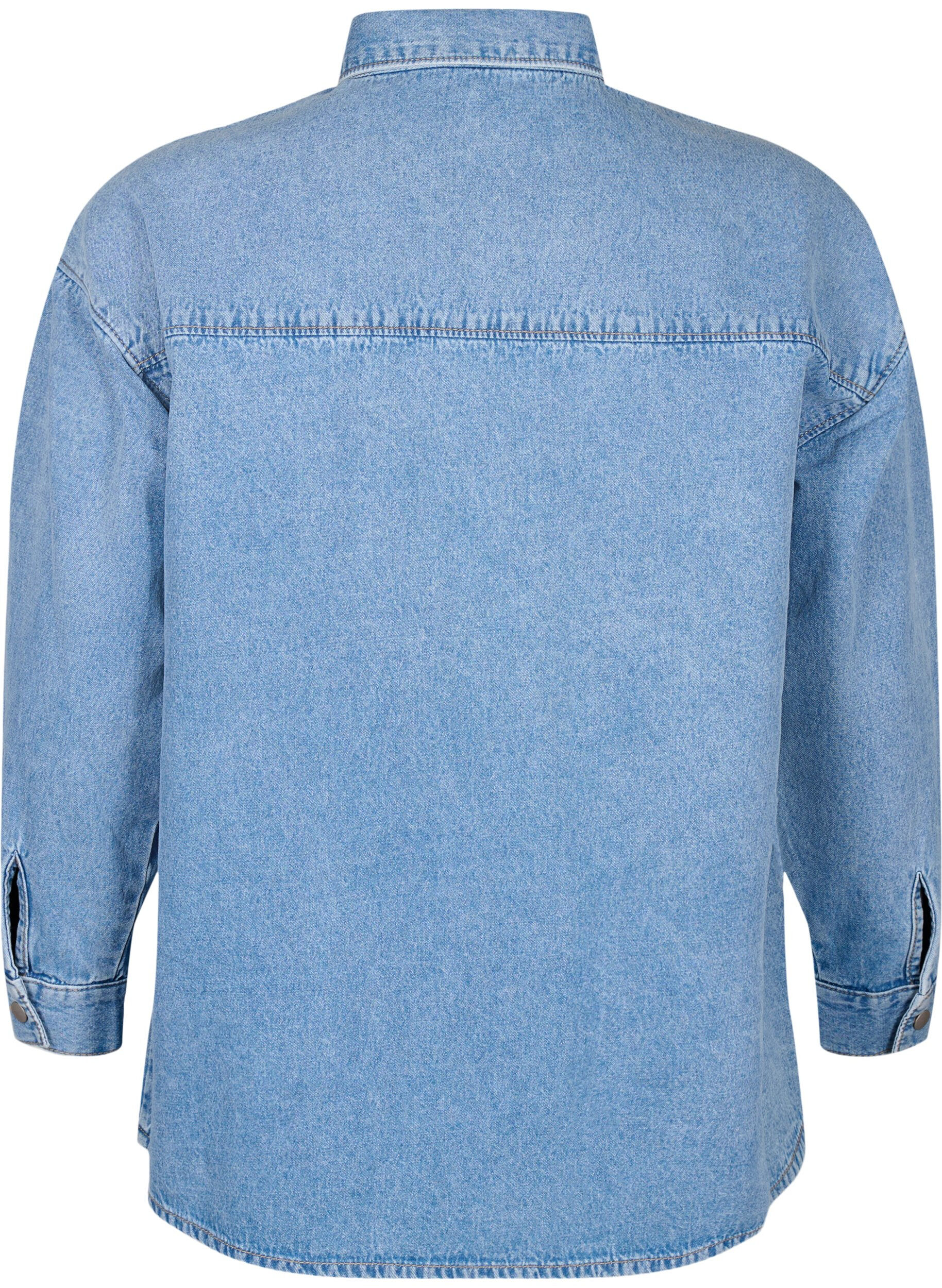 ZizziSoepelvallend denim overhemd met borstzak, Light blue denim, Packshot image number 1