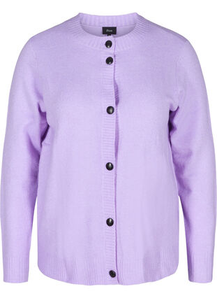Cardigan court en maille avec boutons de couleurs contrastées, Purple Rose Mel., Packshot image number 0
