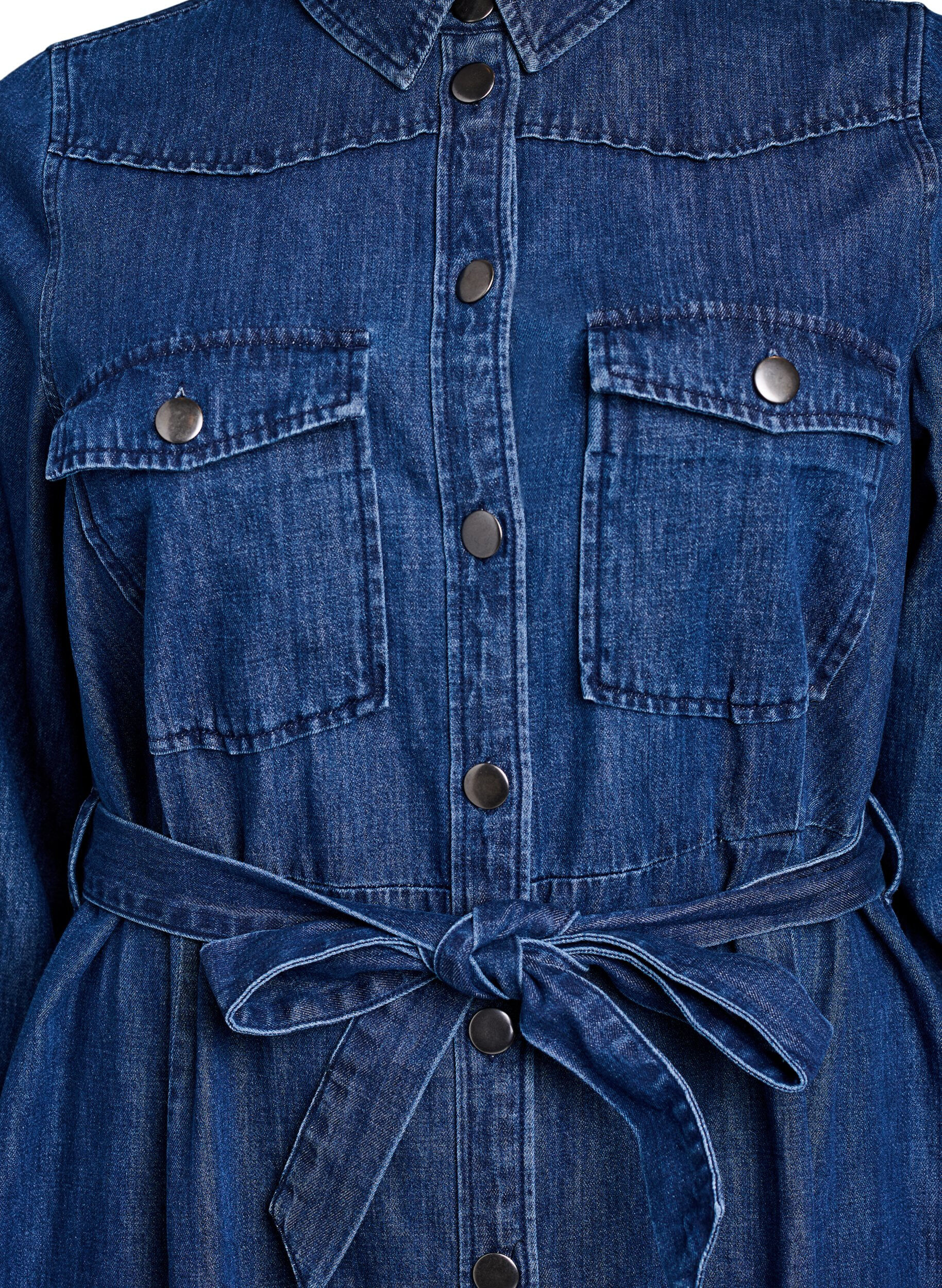 Zizzi Robe midi en jean avec ceinture &agrave; nouer, Bleu, Packshot image number 2