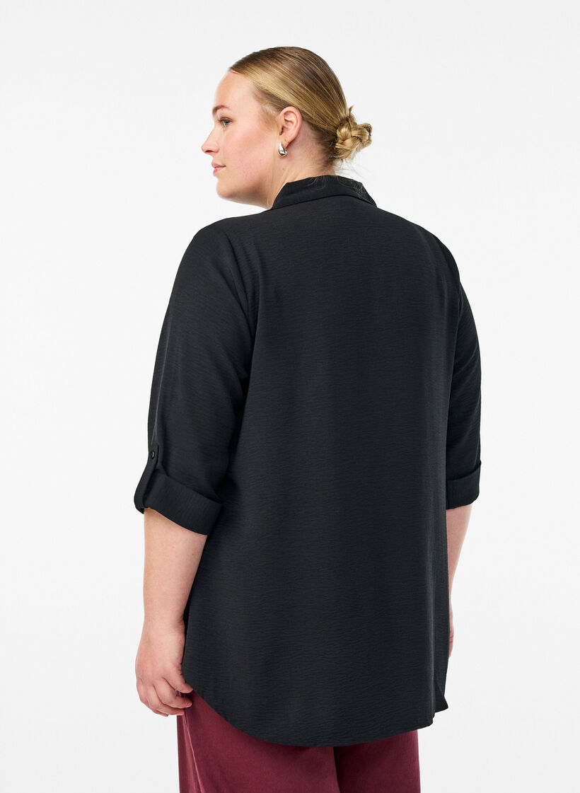 Shirt met 3/4 mouwen en borstzakken, Zwart, Model image number 2