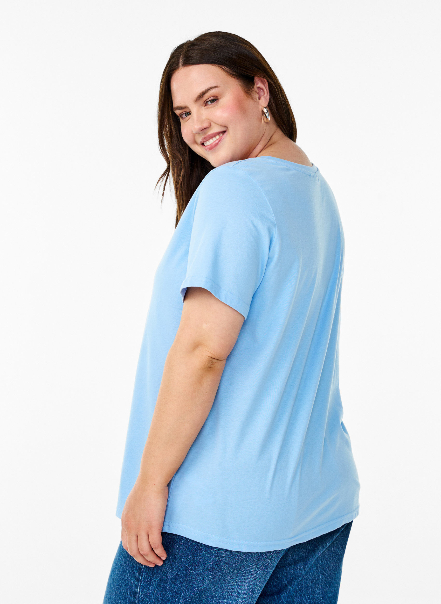 ZizziT-shirt met korte mouwen en V-hals, Blauw, Model image number 2