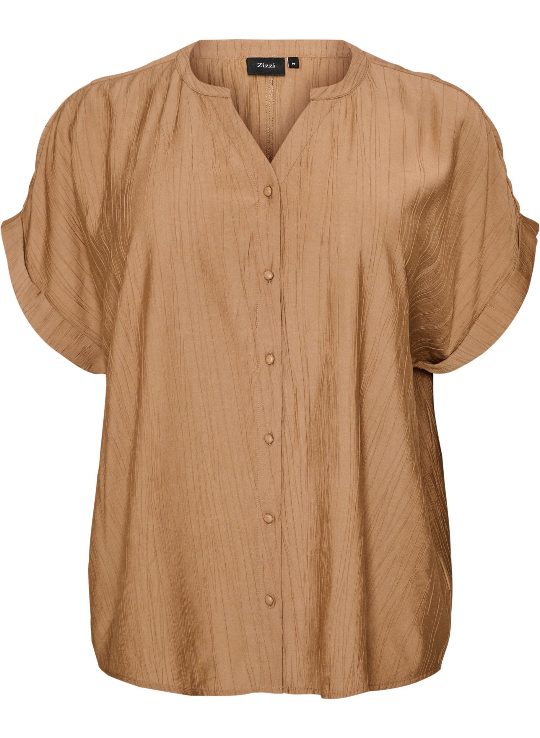 ZizziViscose blouse met knoopjes en textuur, Bruin, Packshot image number 0