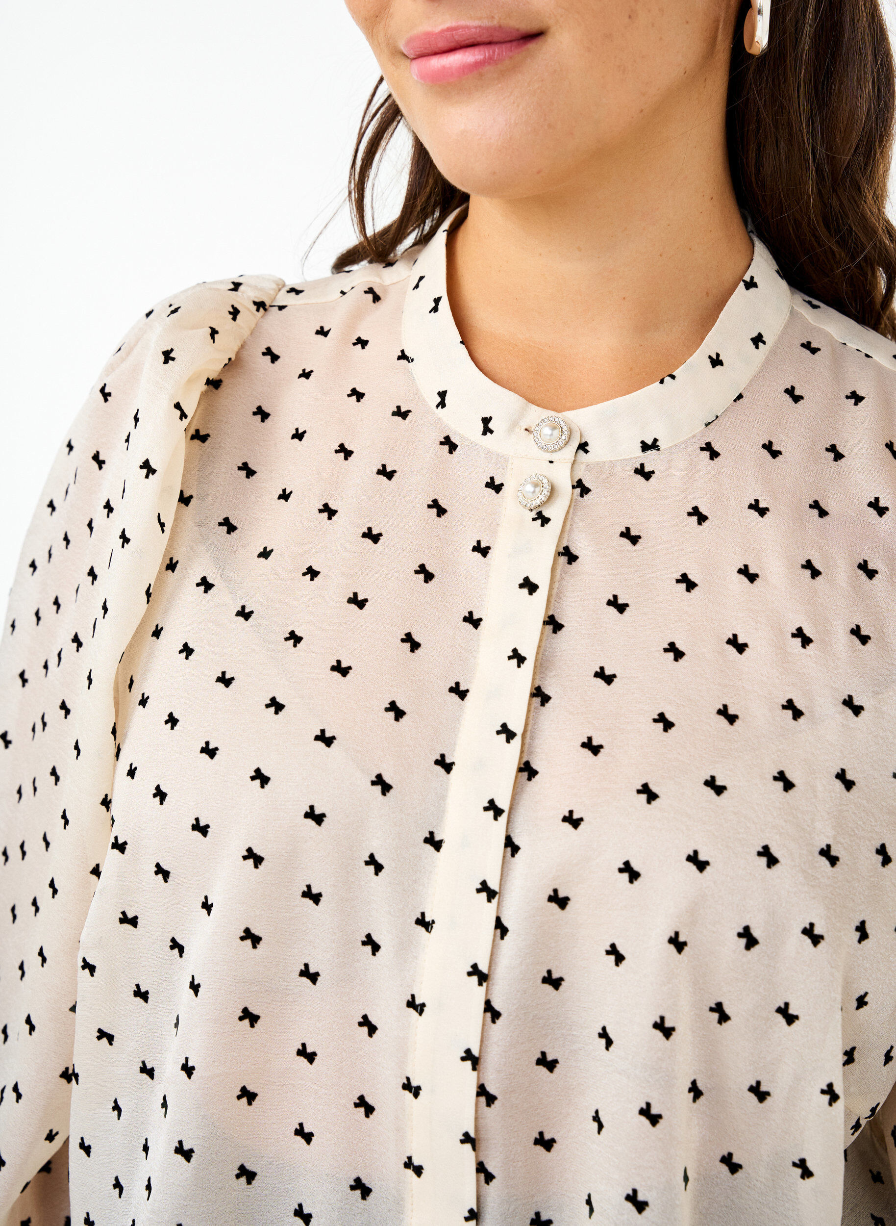 ZizziBlouse met peplum en strikjes, Ecru w Bow, Model image number 2