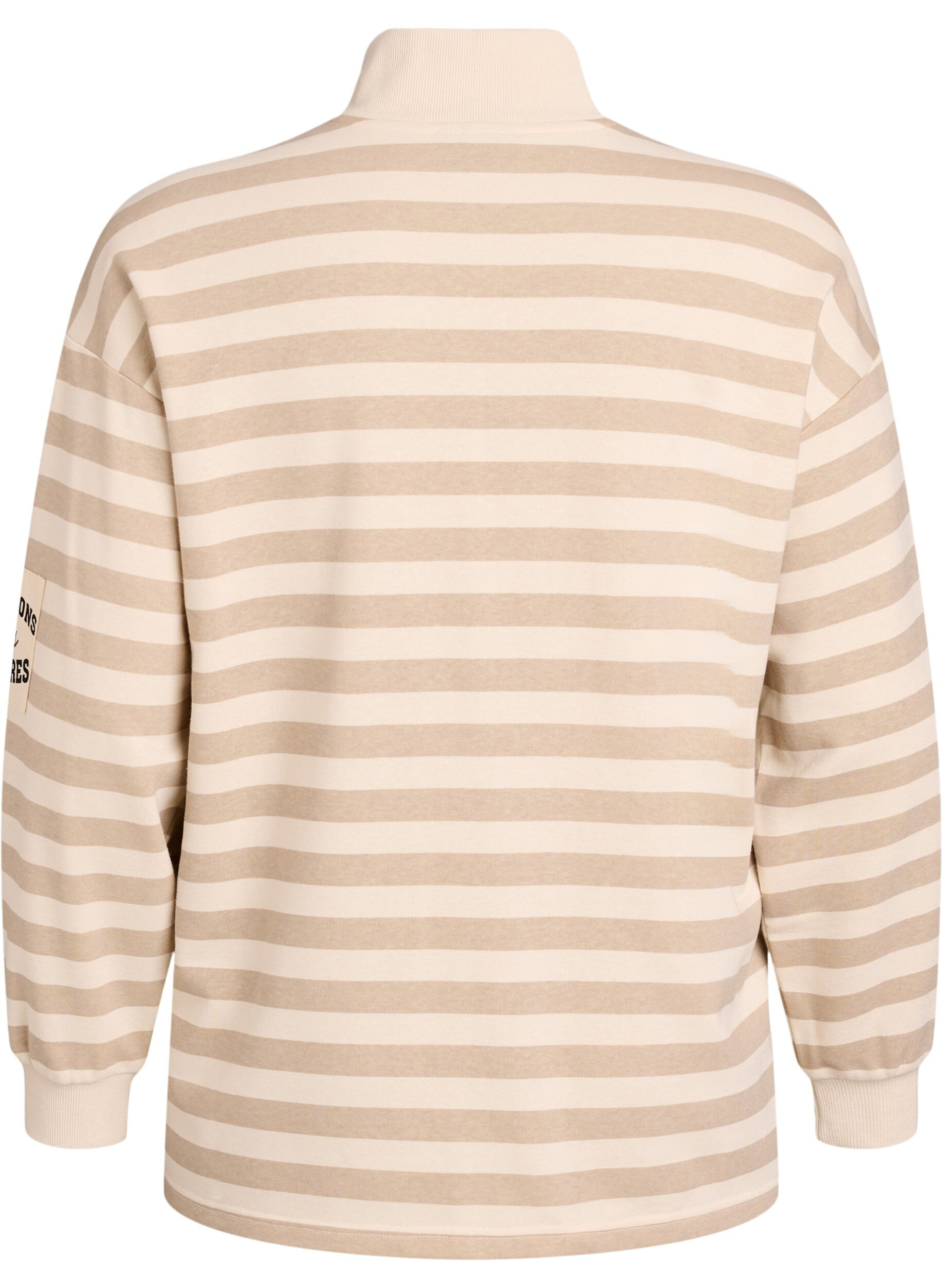 ZizziGestreept sweatshirt met hoge col en ritssluiting, Beige, Packshot image number 1