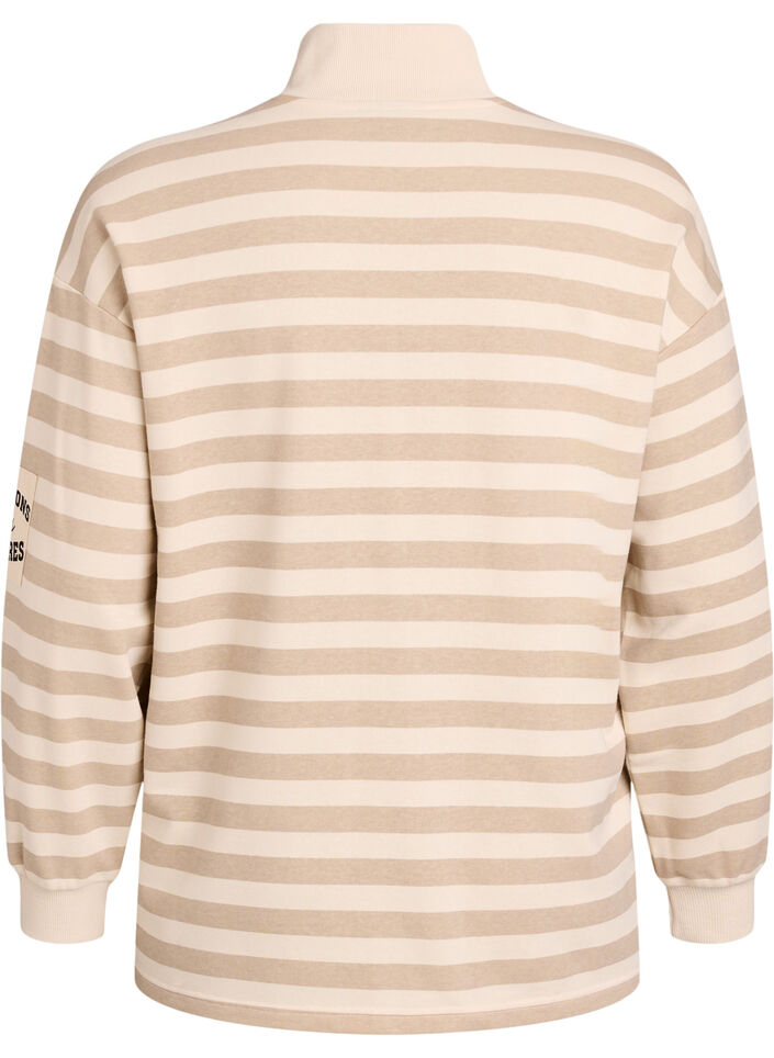 Sweatshirt à rayures avec col montant et zip, Beige, Packshot image number 1