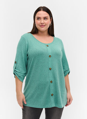 Blouse à boutons et manches 3/4, Dusty Jade Green M., Model image number 0