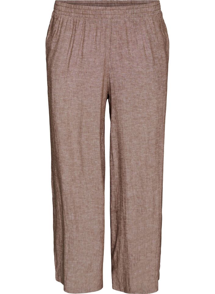 Pantalon large en lin et viscose, Marron, Packshot
